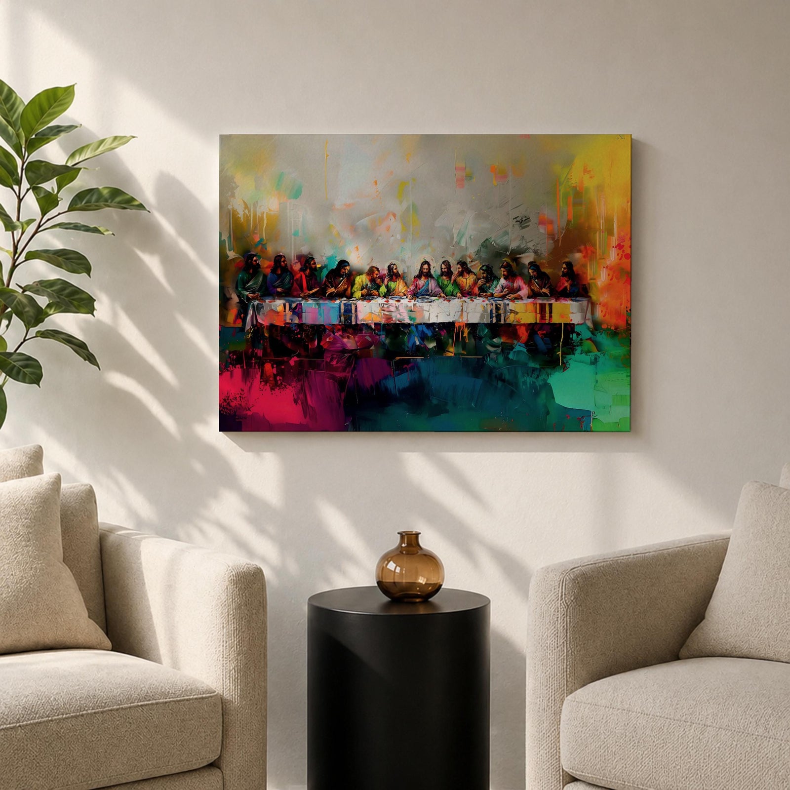 Last Supper Wall Art Jesus and Apostles Framed Canvas Abstract Christian Prayer Home Decor