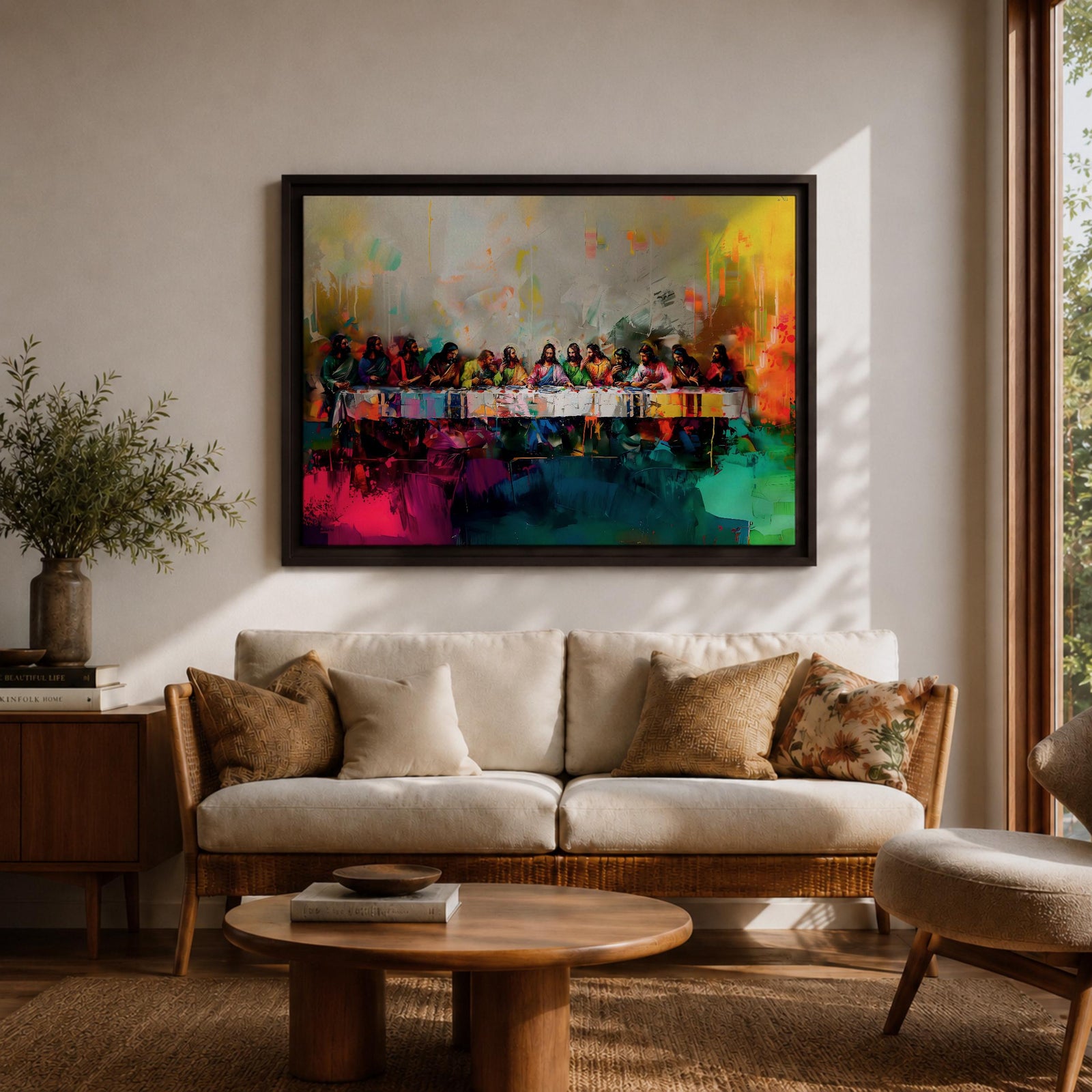 Last Supper Wall Art Jesus and Apostles Framed Canvas Abstract Christian Prayer Home Decor