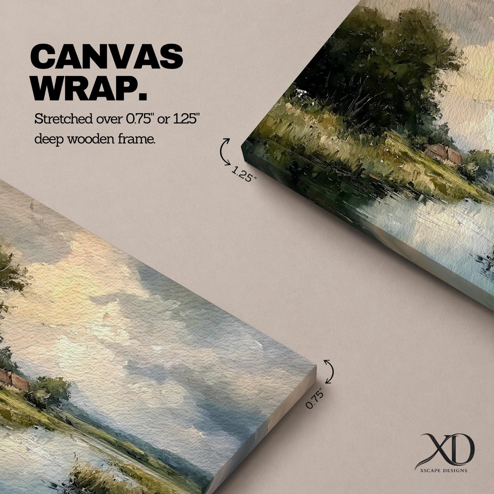 River Landscape Wall Art Riverside Framed Canvas Countryside Meadow Rustic Cottage Home Decor