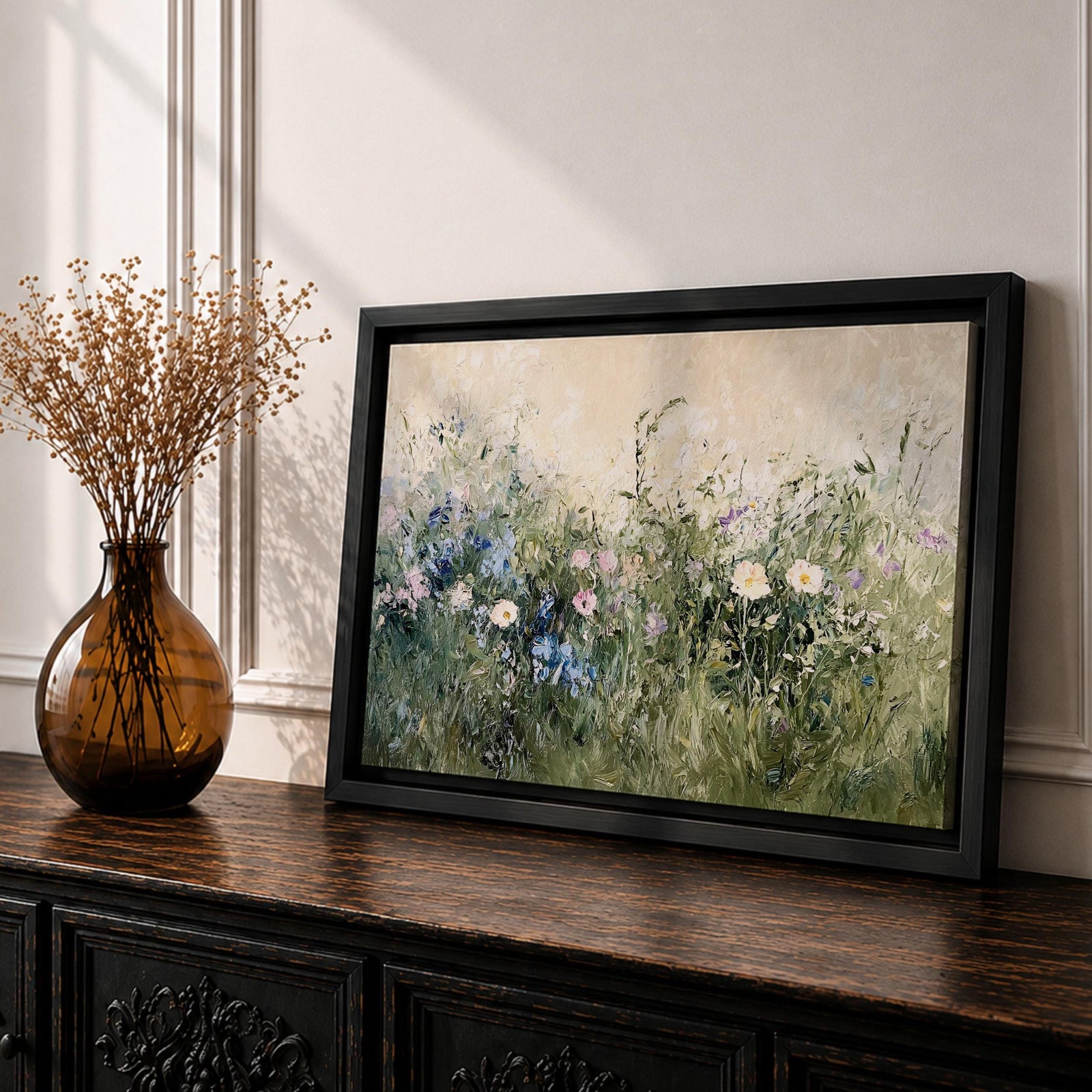 Wildflower Meadow Wall Art Prairie Bloom Framed Canvas Botanical Vintage Cottage Home Decor