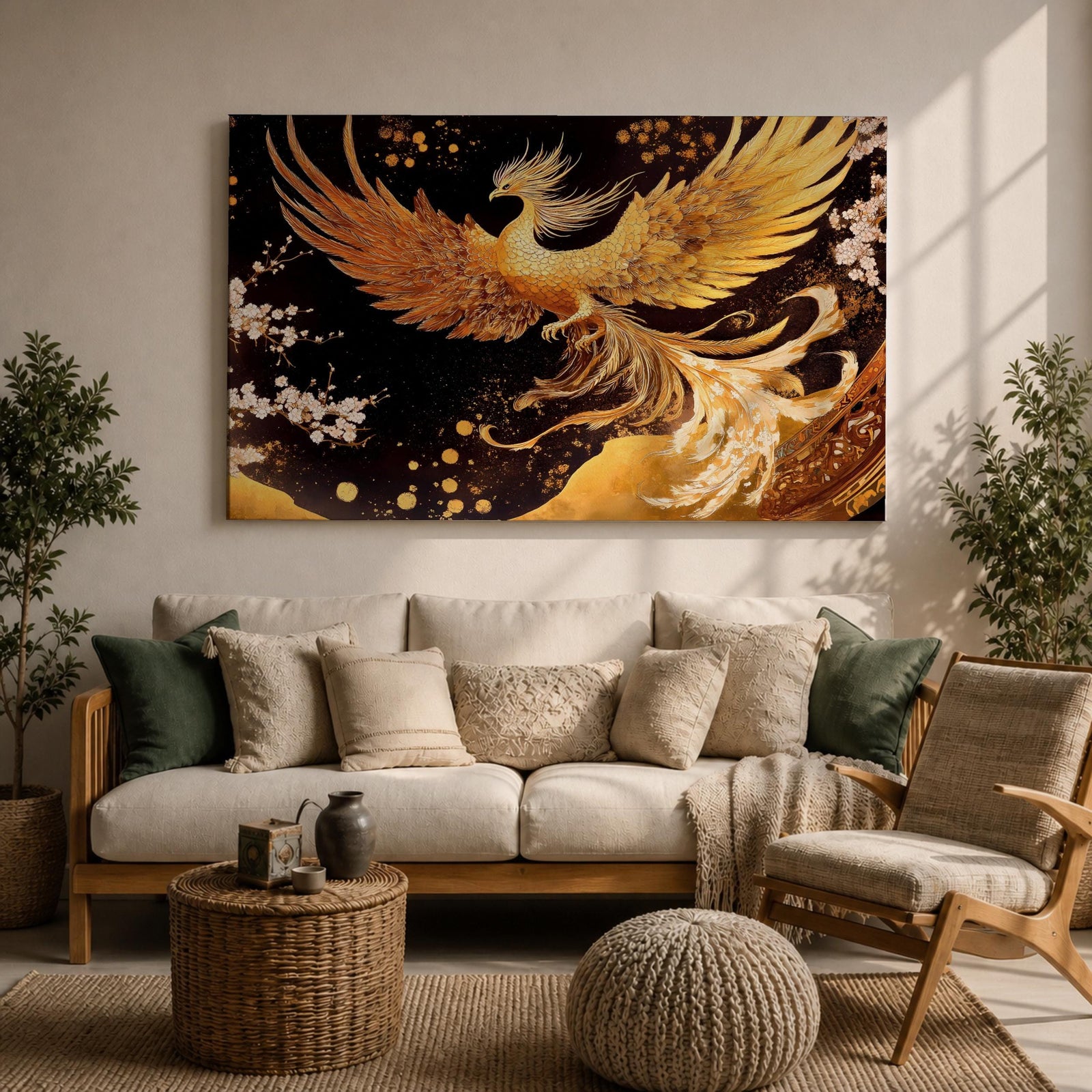 Phoenix Wall Art Firebird Framed Canvas Mythology Fantasy Boho Home Decor