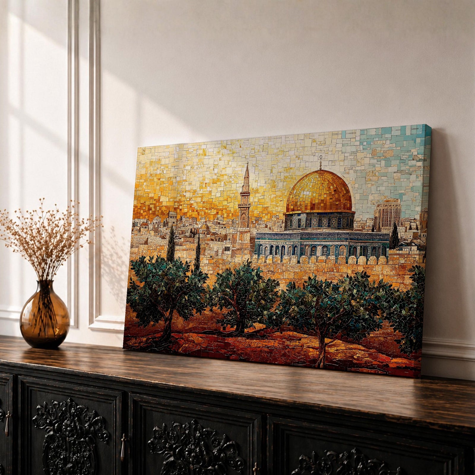 Dome Rock Wall Art City View Framed Canvas Qubbat Sakhra Mosaic Jerusalem Home Decor