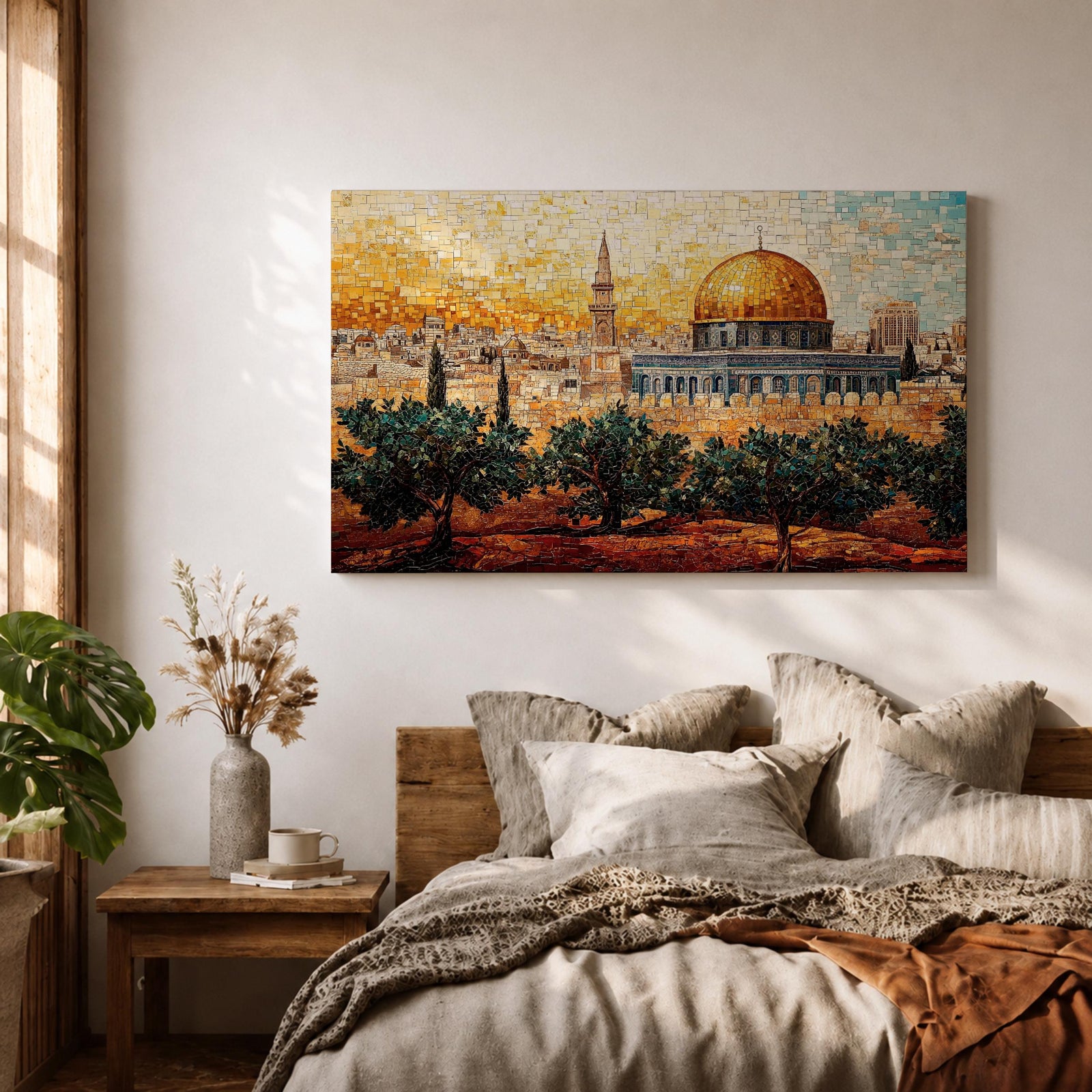 Dome Rock Wall Art City View Framed Canvas Qubbat Sakhra Mosaic Jerusalem Home Decor