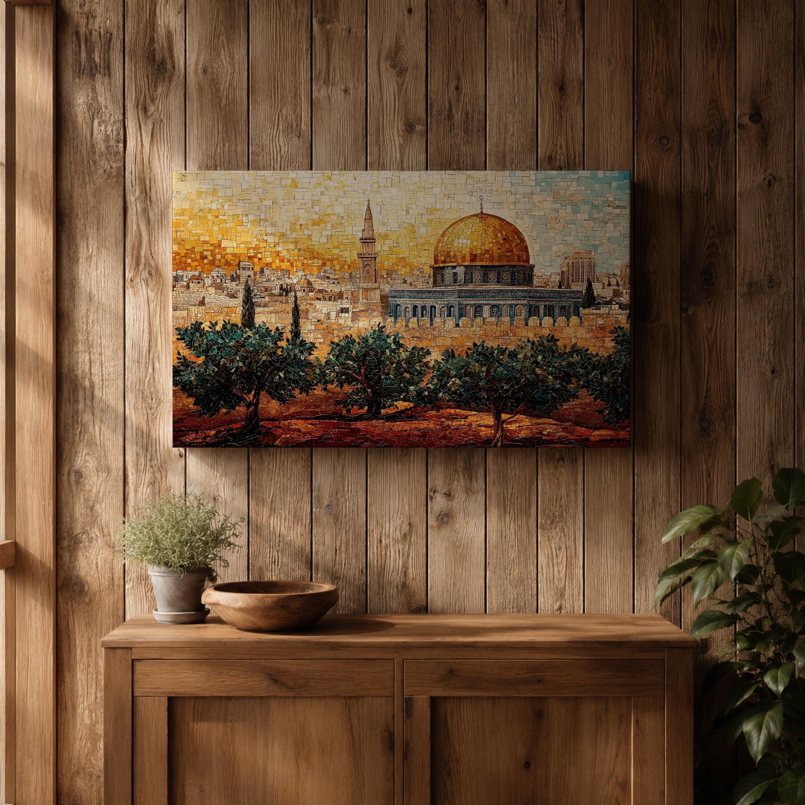 Dome Rock Wall Art City View Framed Canvas Qubbat Sakhra Mosaic Jerusalem Home Decor