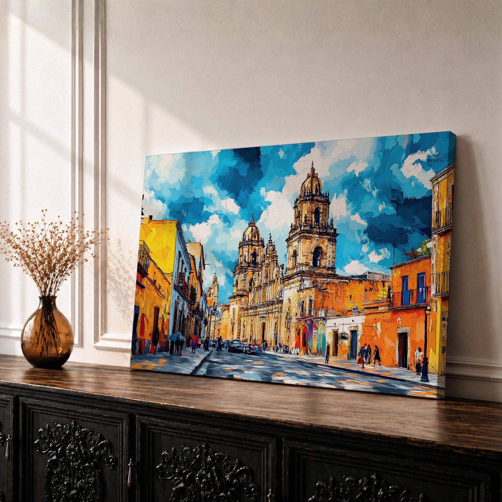 Mexico City Wall Art CDMX Framed Canvas Cityscape Mexican Architecture Watercolor Boho Home Decor