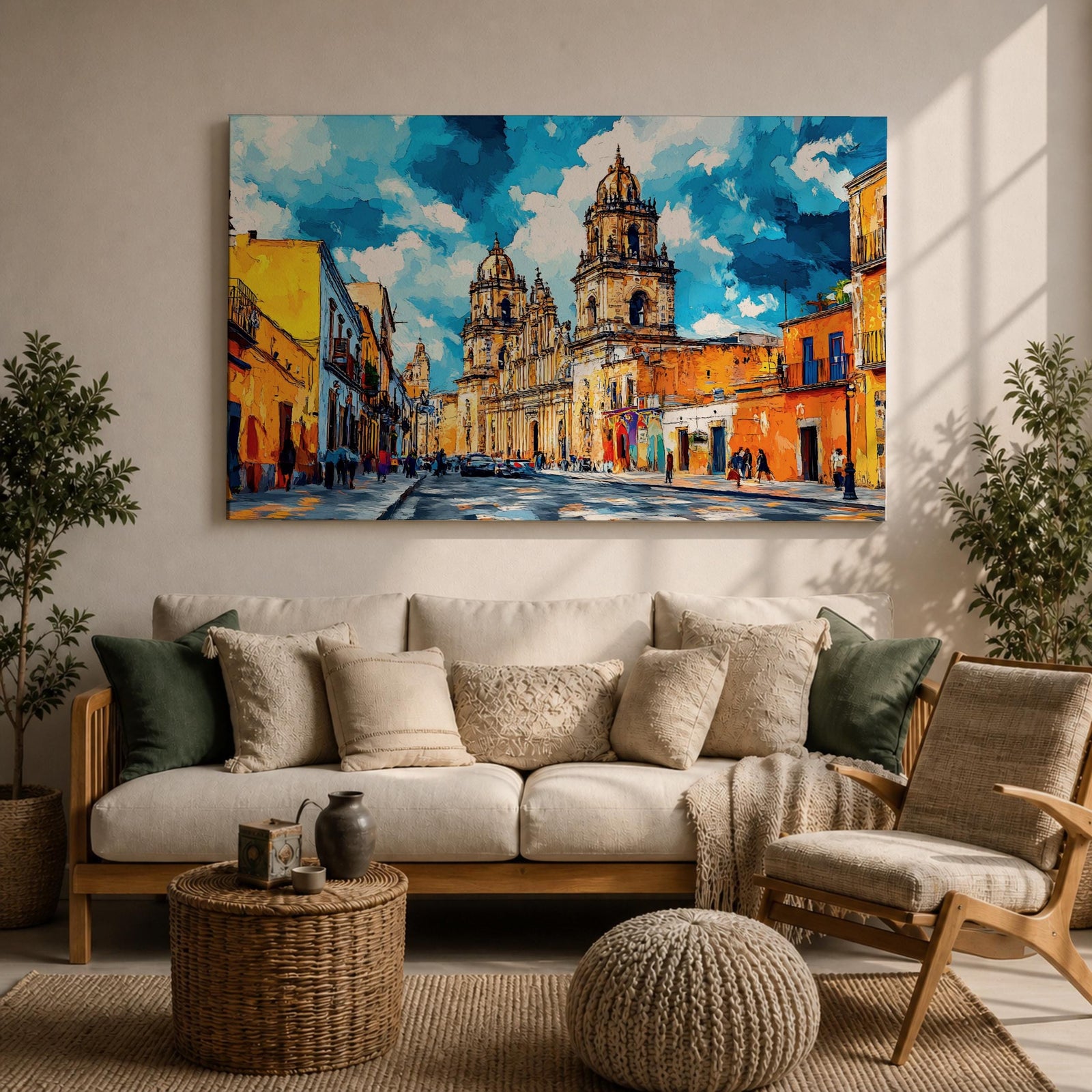 Mexico City Wall Art CDMX Framed Canvas Cityscape Mexican Architecture Watercolor Boho Home Decor
