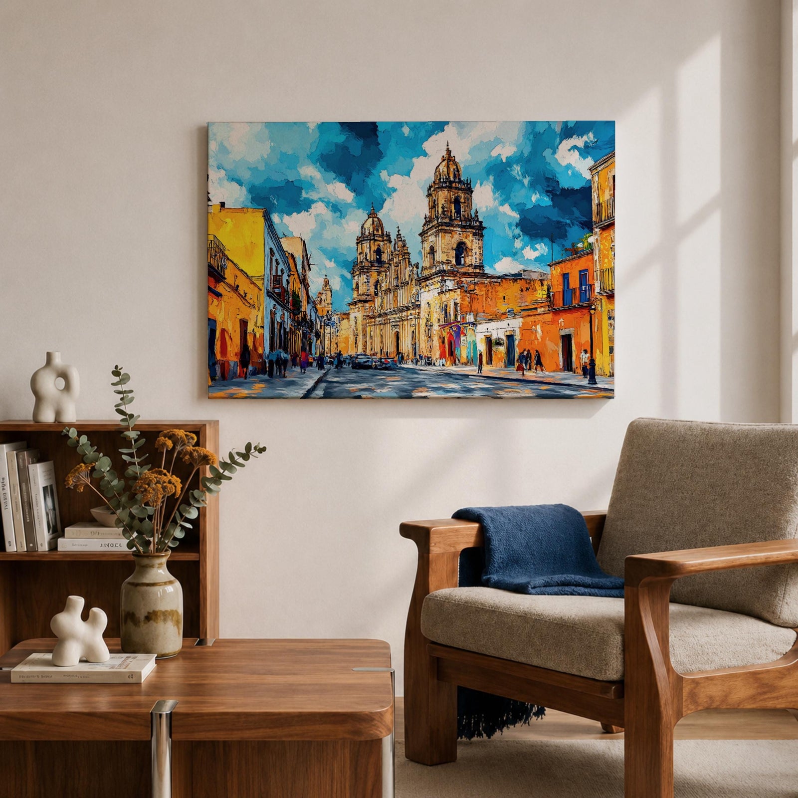 Mexico City Wall Art CDMX Framed Canvas Cityscape Mexican Architecture Watercolor Boho Home Decor