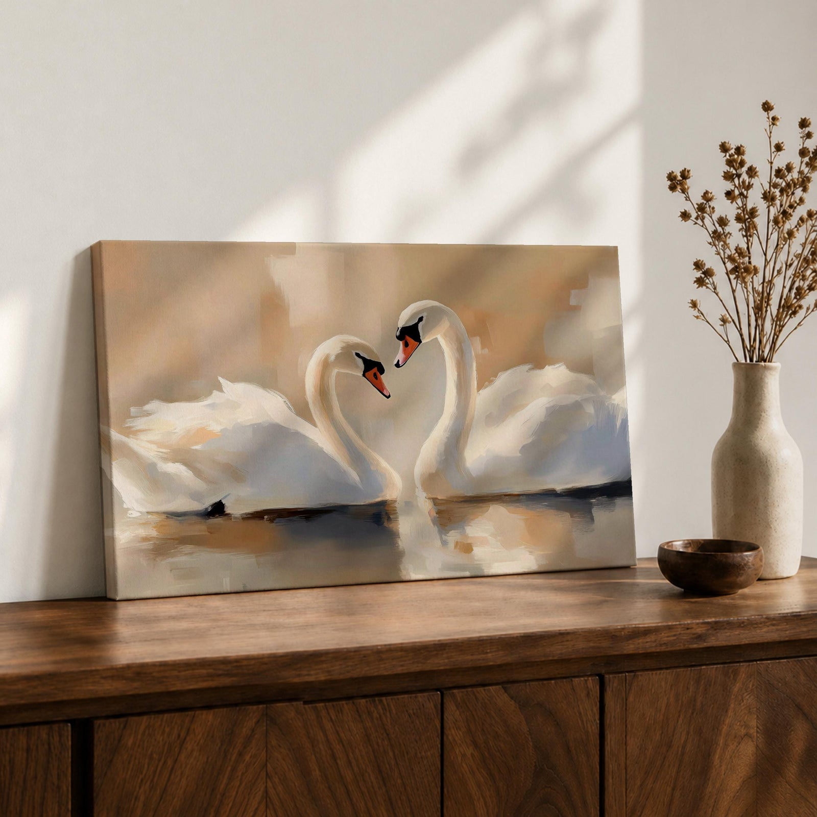 Swan Wall Art Cygnus Framed Canvas Romantic Lake Reflection Vintage Cottage Farmhouse Home Decor