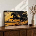 Horse Wall Art Stallion Framed Canvas Wild Mustang Galloping Wildlife Western Living Room Decor