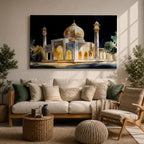Taj Mahal Wall Art Night View Framed Canvas Mausoleum Watercolor Agra Home Decor