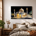 Taj Mahal Wall Art Night View Framed Canvas Mausoleum Watercolor Agra Home Decor