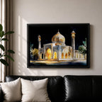 Taj Mahal Wall Art Night View Framed Canvas Mausoleum Watercolor Agra Home Decor