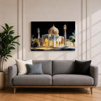 Taj Mahal Wall Art Night View Framed Canvas Mausoleum Watercolor Agra Home Decor