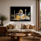 Taj Mahal Wall Art Night View Framed Canvas Mausoleum Watercolor Agra Home Decor