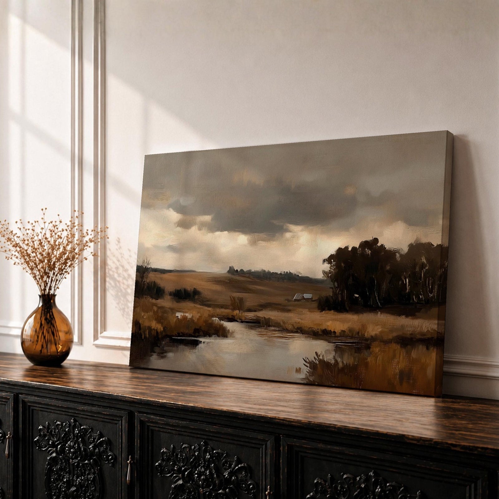 Countryside Landscape Wall Art Pastoral Framed Canvas Rustic Farm Meadow Vintage Cottage Home Decor