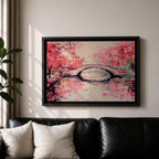 Cherry Blossom Bridge Wall Art Sakura Framed Canvas Japanese Garden Impasto Boho Home Decor