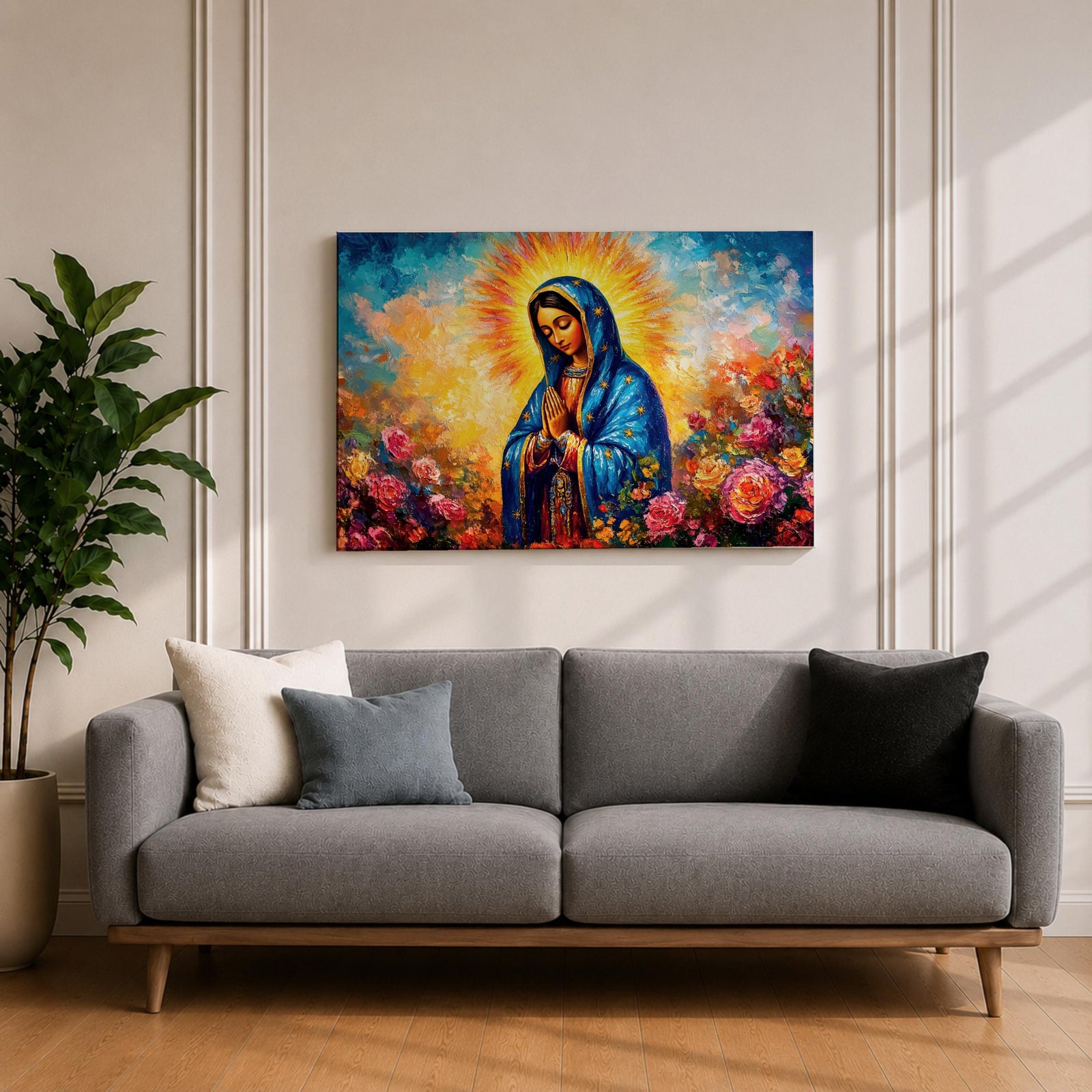Our Lady of Guadalupe Wall Art La Morenita Framed Canvas Mexican Catholic Home Decor