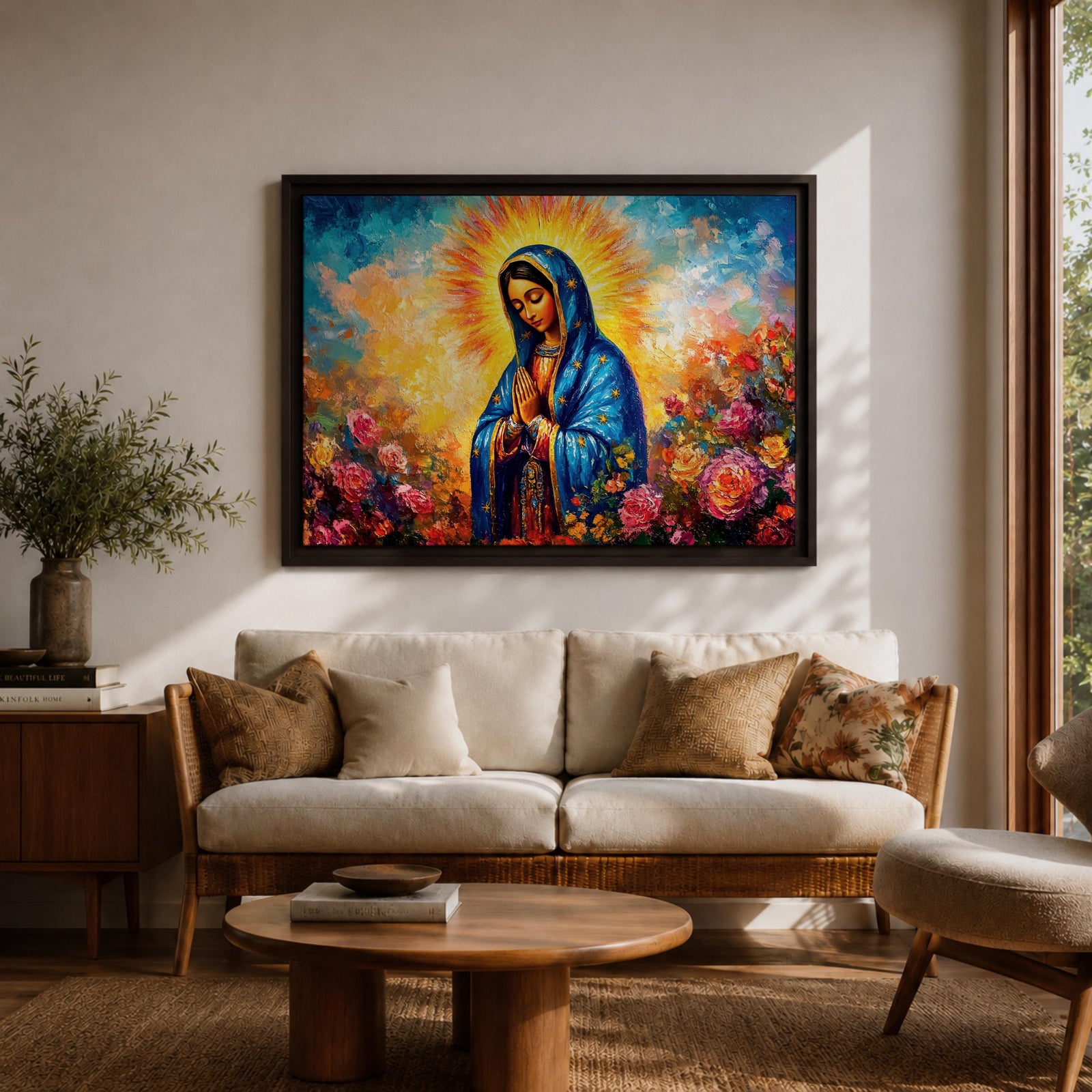 Our Lady of Guadalupe Wall Art La Morenita Framed Canvas Mexican Catholic Home Decor