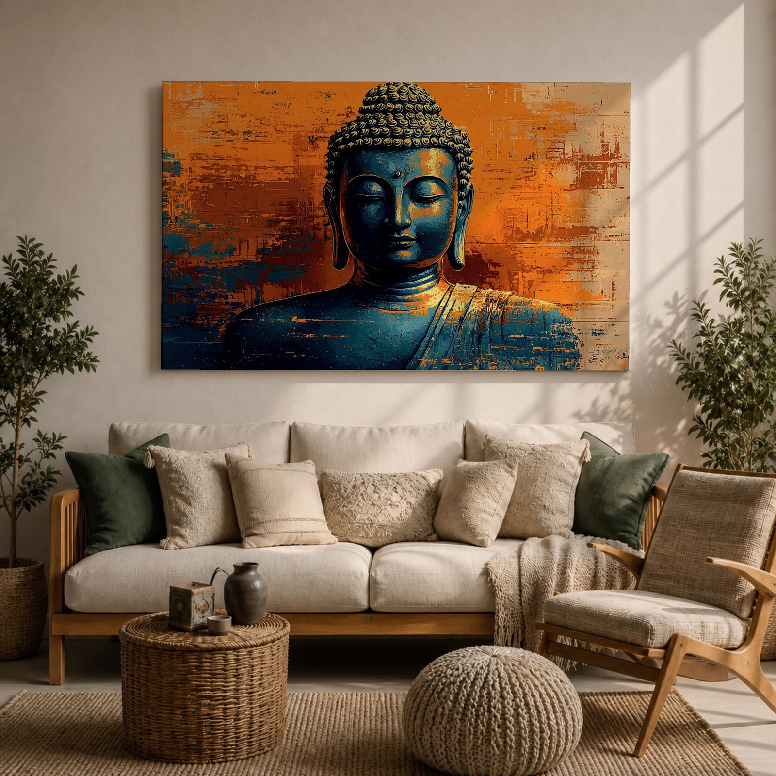 Buddha Wall Art Shakyamuni Framed Canvas Buddhist Meditation Zen Spiritual Bedroom Decor