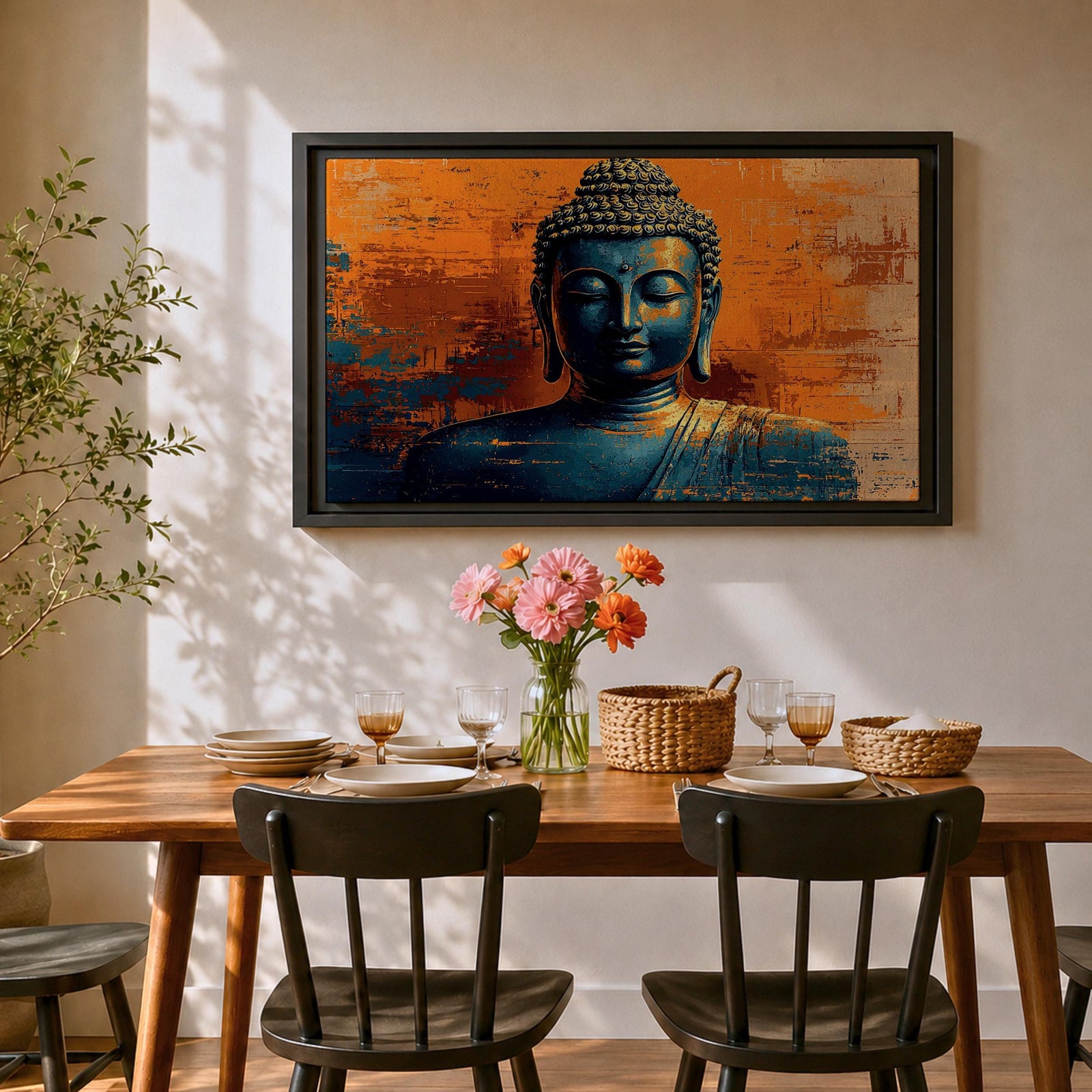 Buddha Wall Art Shakyamuni Framed Canvas Buddhist Meditation Zen Spiritual Bedroom Decor