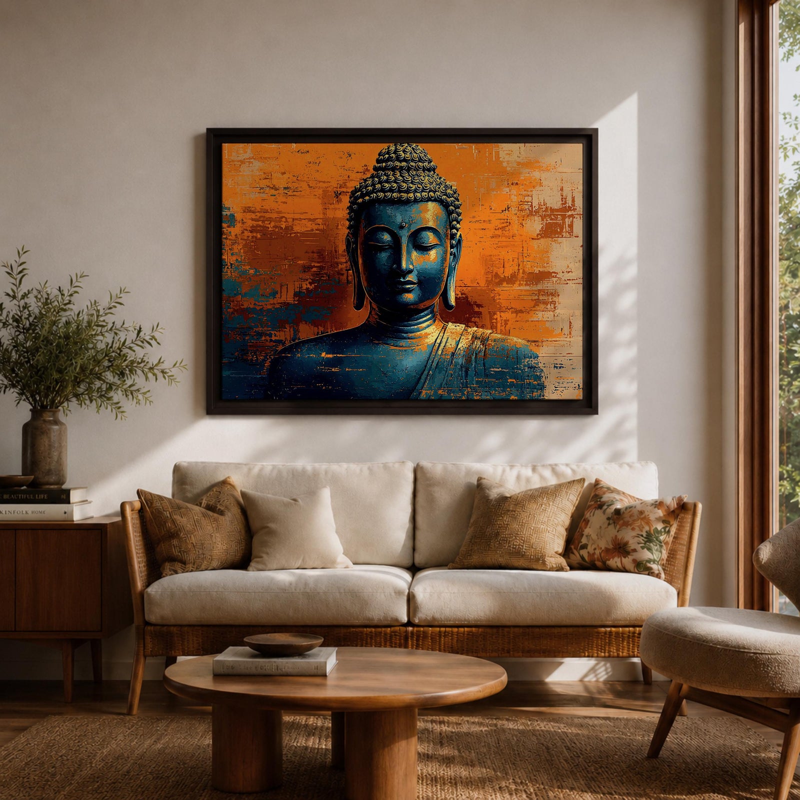 Buddha Wall Art Shakyamuni Framed Canvas Buddhist Meditation Zen Spiritual Bedroom Decor
