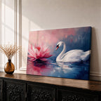 Swan Wall Art Lotus Framed Canvas Botanical Pond Floral Boho Home Decor