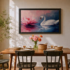 Swan Wall Art Lotus Framed Canvas Botanical Pond Floral Boho Home Decor