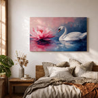 Swan Wall Art Lotus Framed Canvas Botanical Pond Floral Boho Home Decor