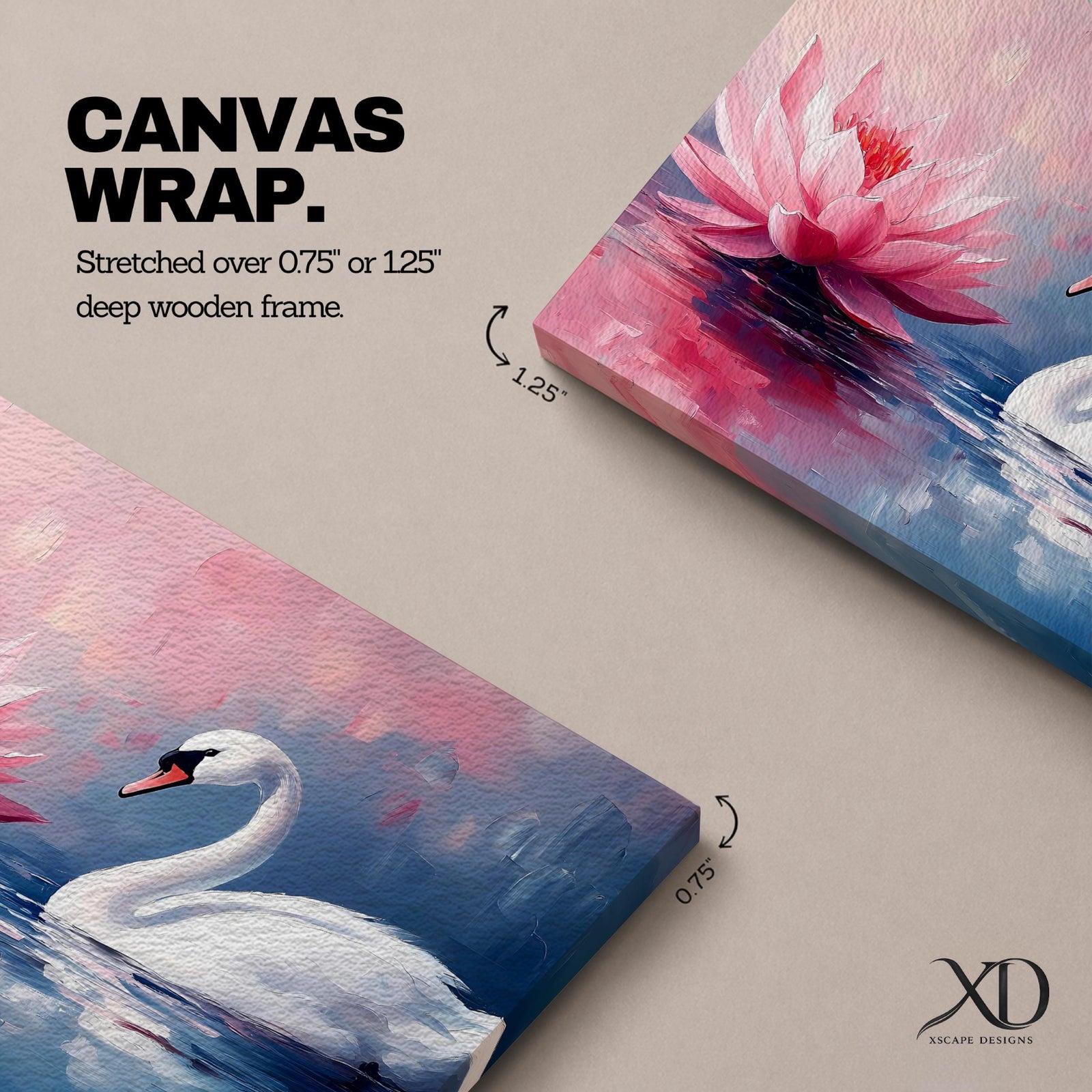 Swan Wall Art Lotus Framed Canvas Botanical Pond Floral Boho Home Decor