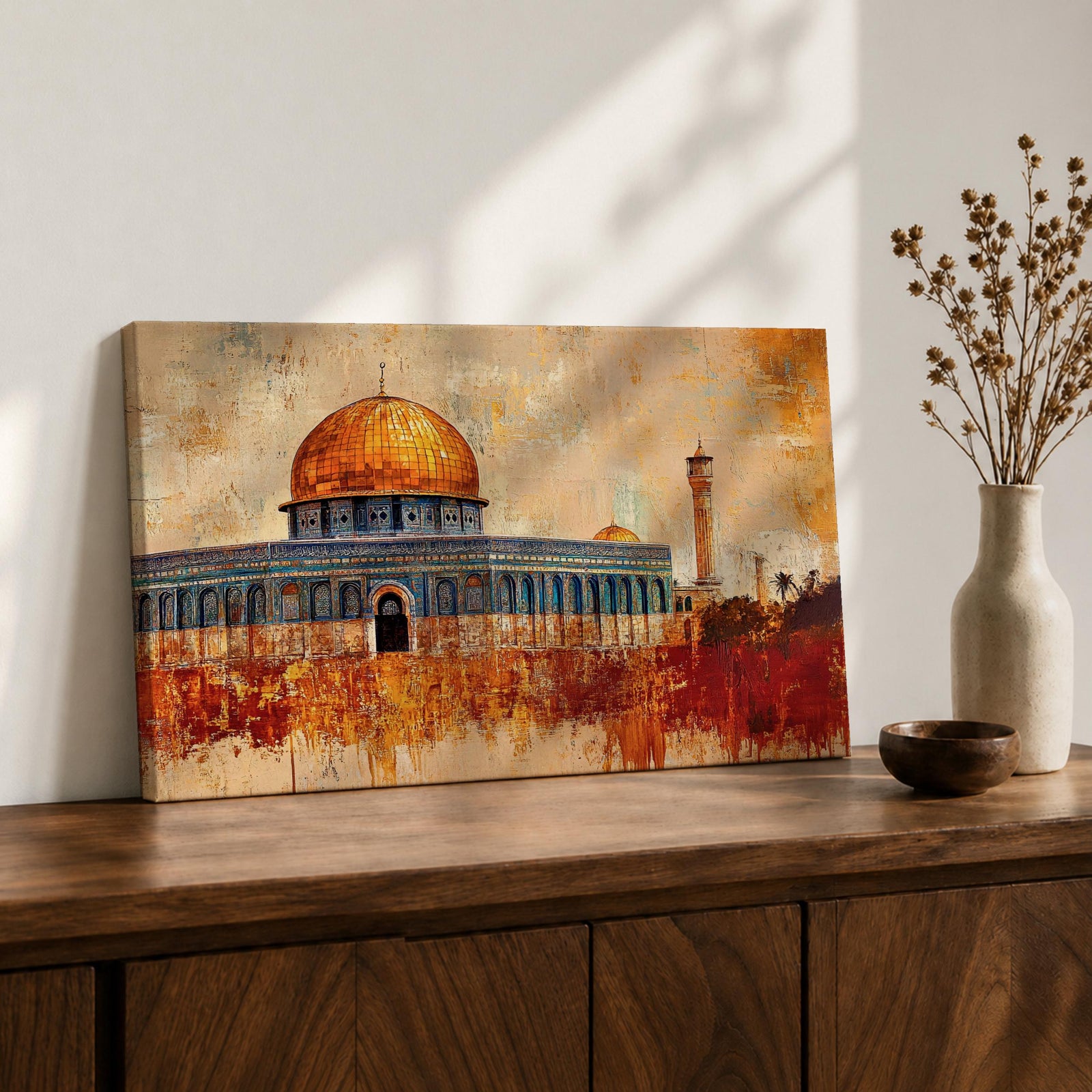 Dome Rock Wall Art Temple Mount Framed Canvas Qubbat Sakhra Mosaic Jerusalem Home Decor