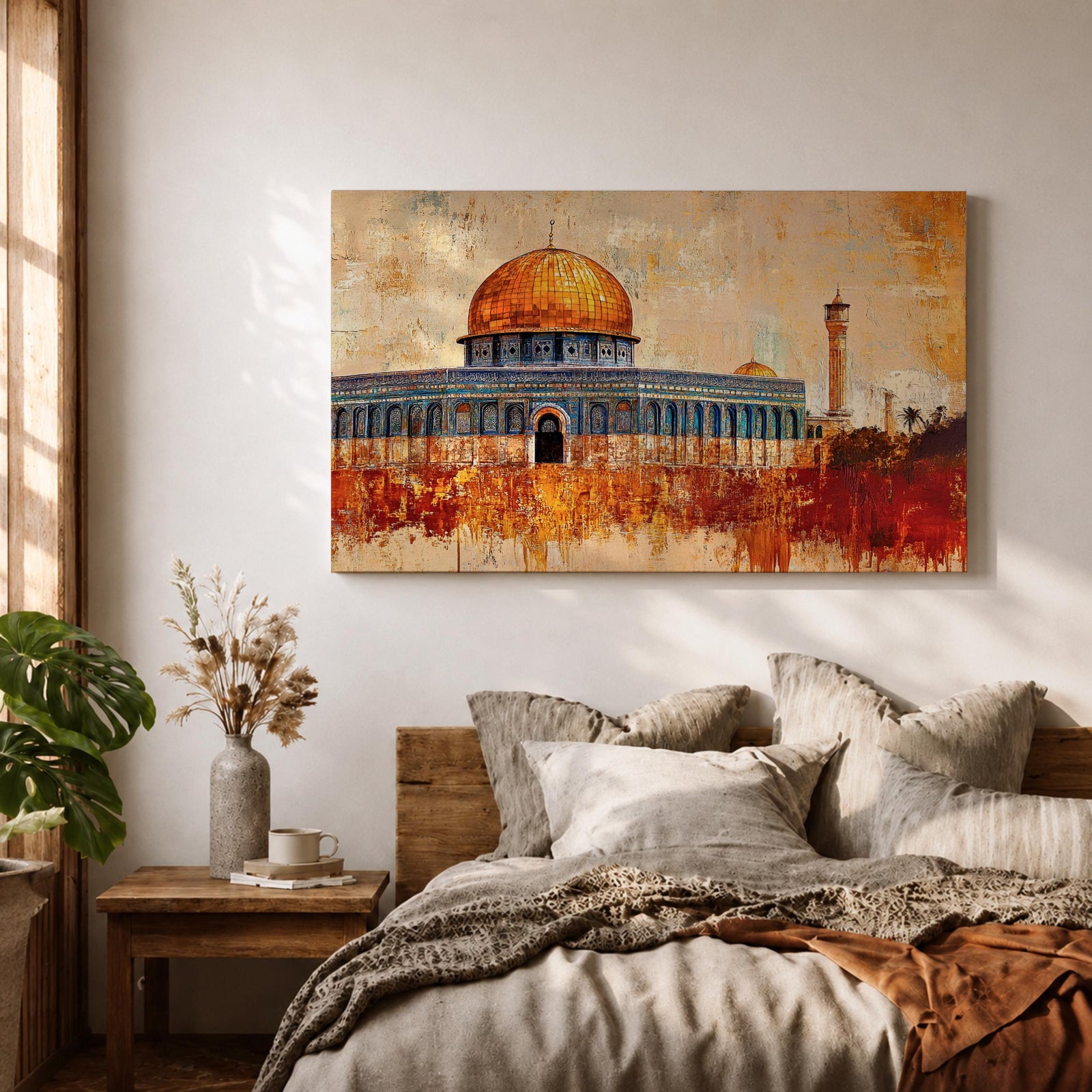 Dome Rock Wall Art Temple Mount Framed Canvas Qubbat Sakhra Mosaic Jerusalem Home Decor