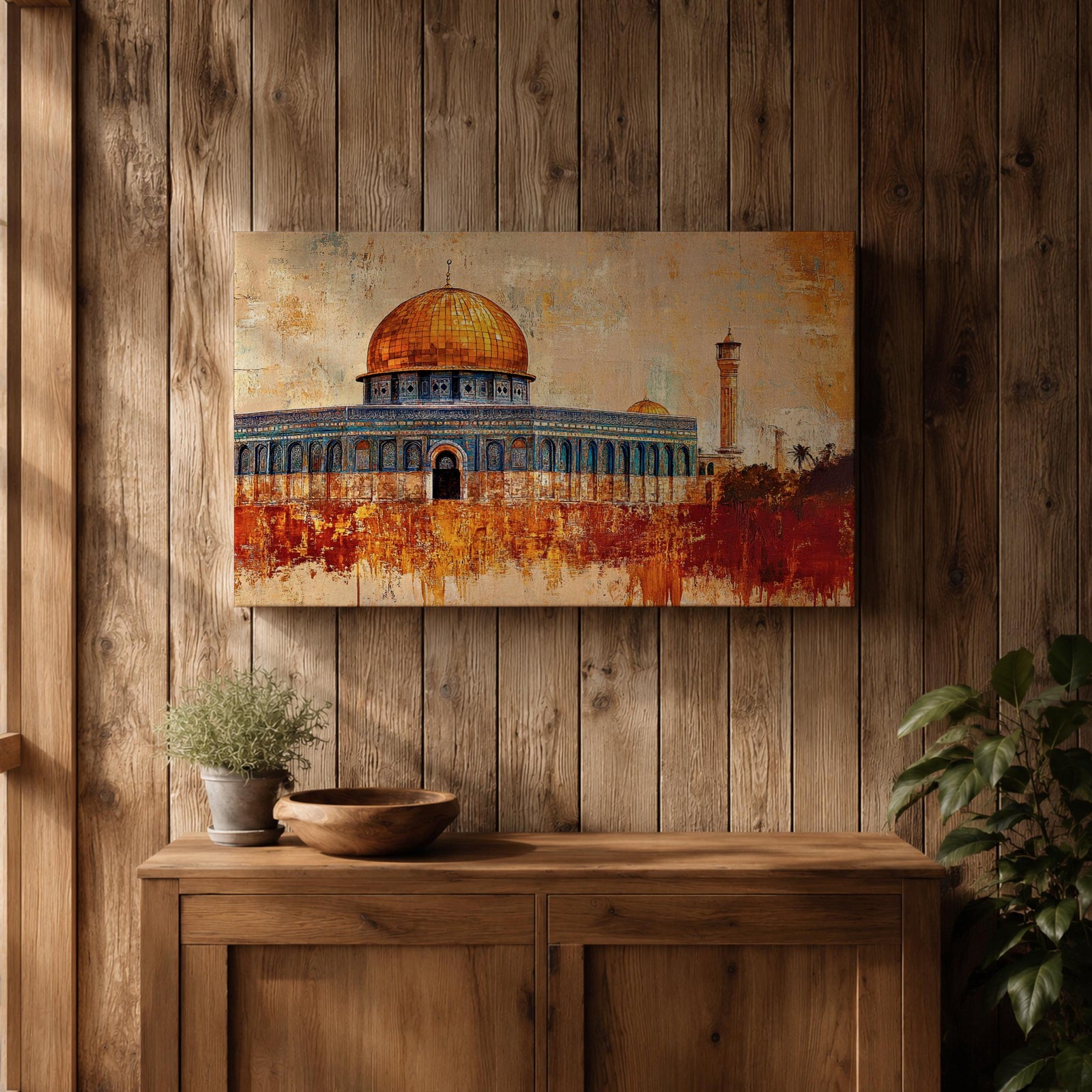 Dome Rock Wall Art Temple Mount Framed Canvas Qubbat Sakhra Mosaic Jerusalem Home Decor