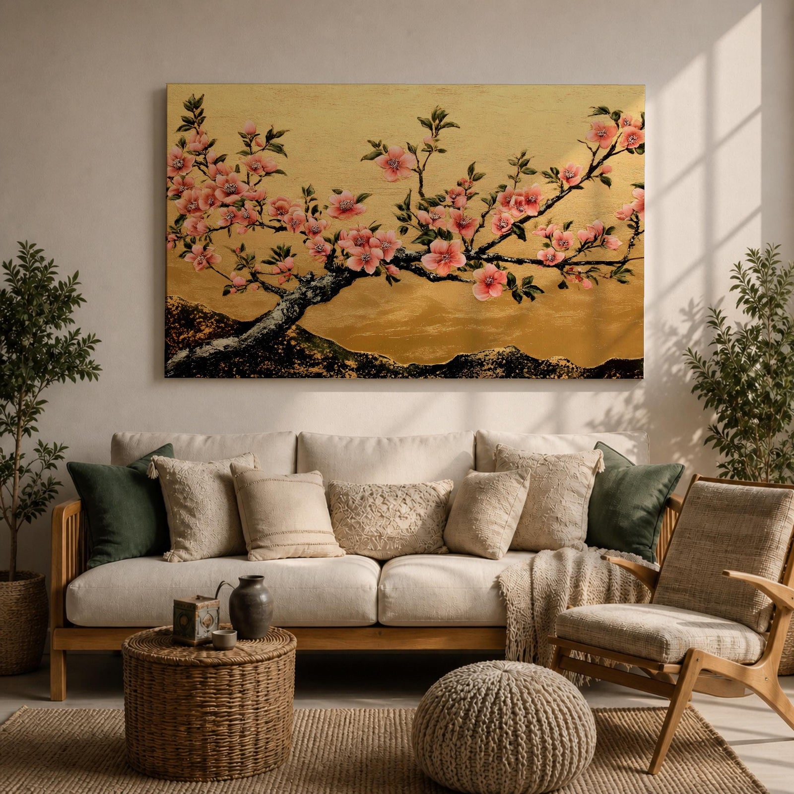 Cherry Blossom Wall Art Sakura Framed Canvas Japanese Botanical Asian Floral Boho Home Decor