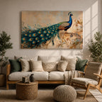 Peacock Wall Art Tropical Bird Framed Canvas Indian Pavo Wildlife Botanical Living Room Decor