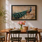 Peacock Wall Art Tropical Bird Framed Canvas Indian Pavo Wildlife Botanical Living Room Decor
