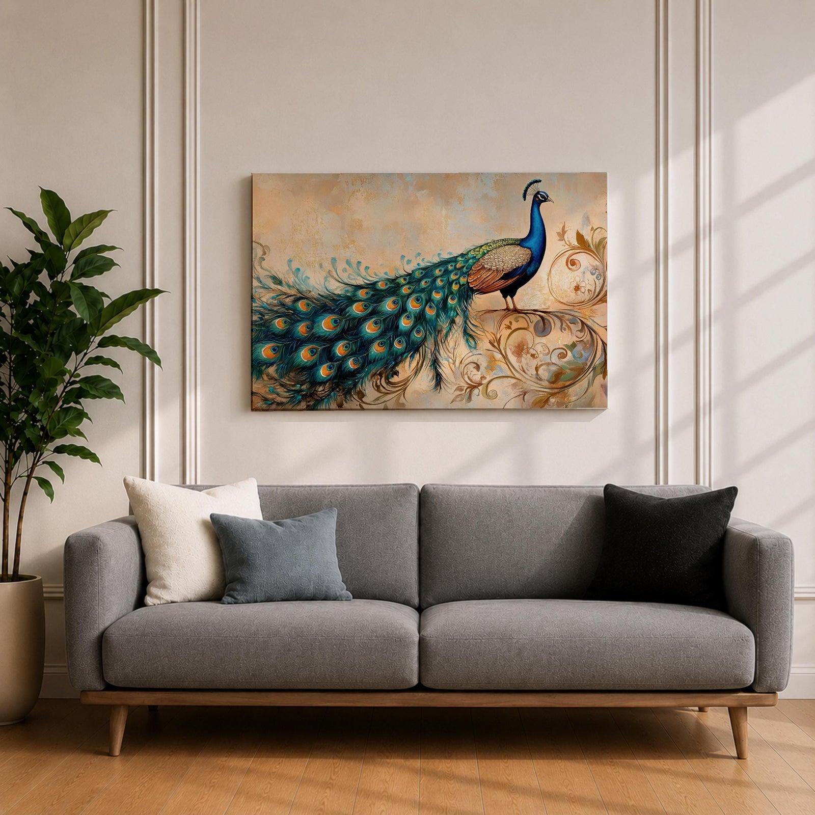 Peacock Wall Art Tropical Bird Framed Canvas Indian Pavo Wildlife Botanical Living Room Decor
