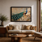 Peacock Wall Art Tropical Bird Framed Canvas Indian Pavo Wildlife Botanical Living Room Decor