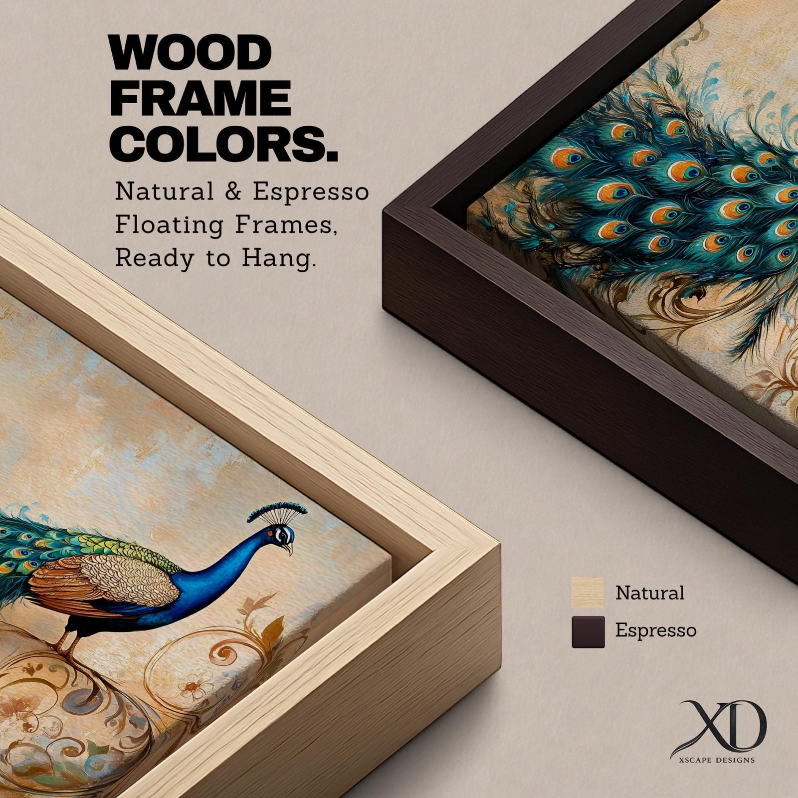 Peacock Wall Art Tropical Bird Framed Canvas Indian Pavo Wildlife Botanical Living Room Decor