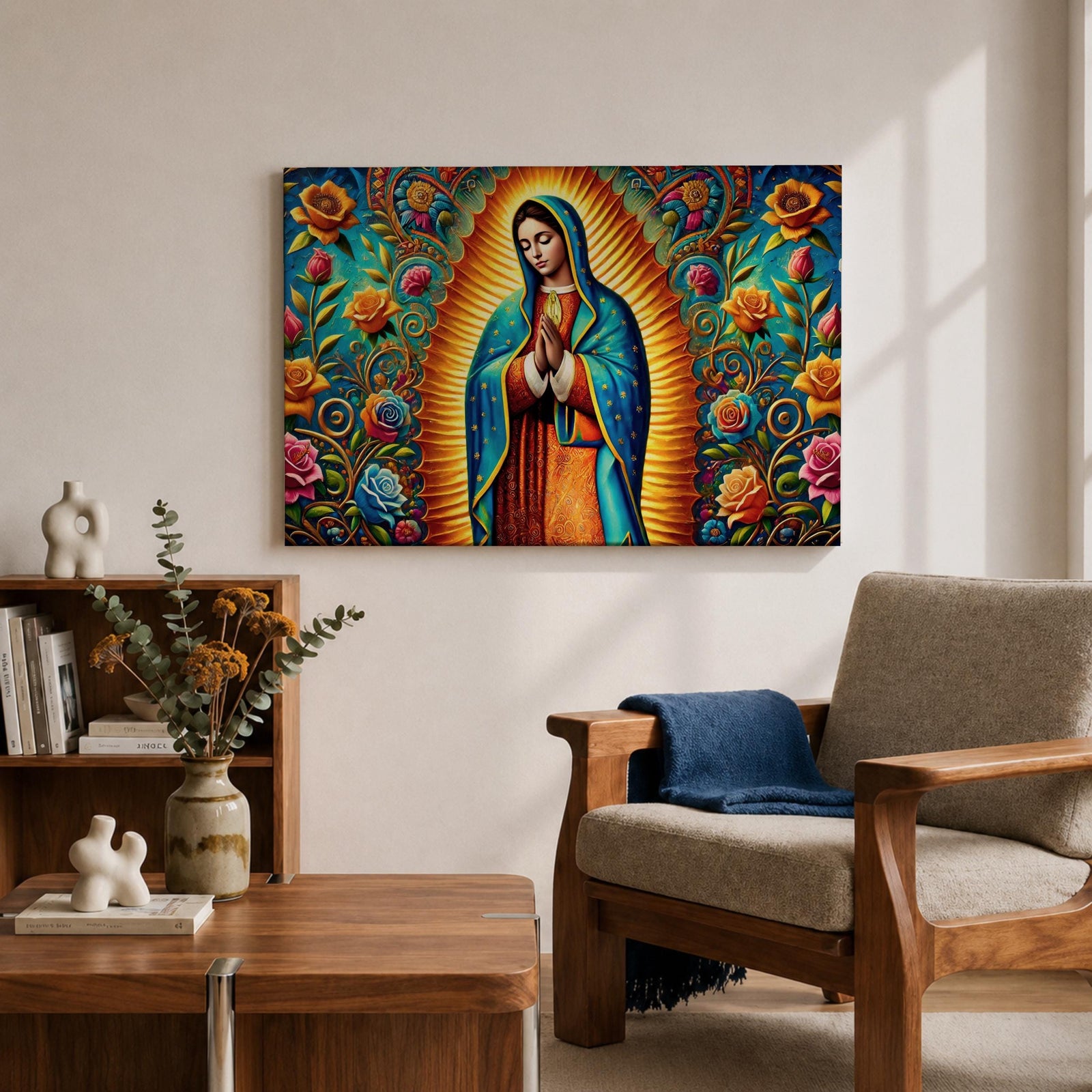 Our Lady of Guadalupe Wall Art Virgin Mary Framed Canvas Mexican Catholic Home Decor