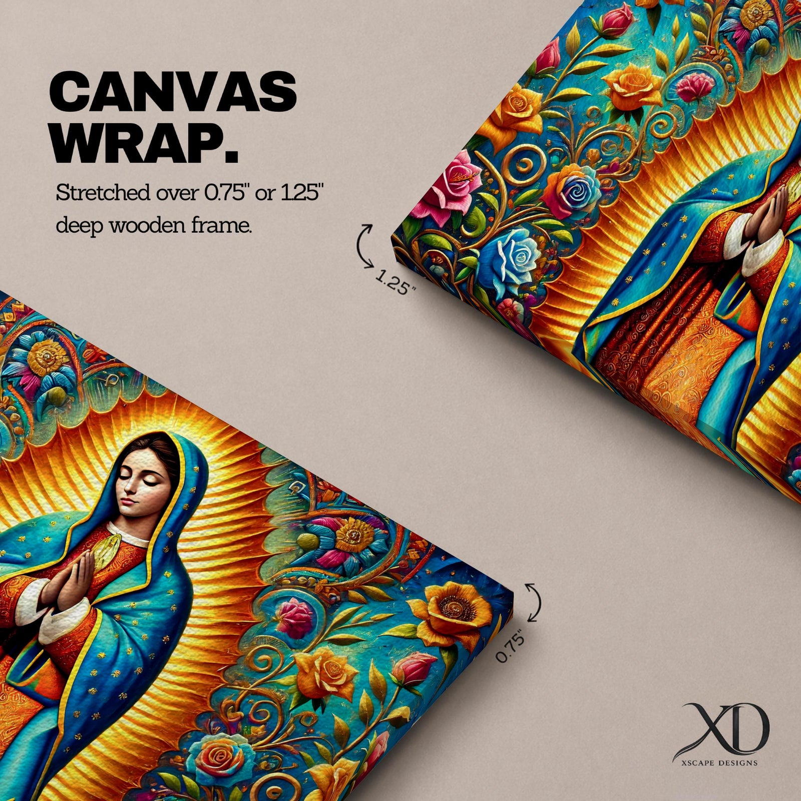 Our Lady of Guadalupe Wall Art Virgin Mary Framed Canvas Mexican Catholic Home Decor