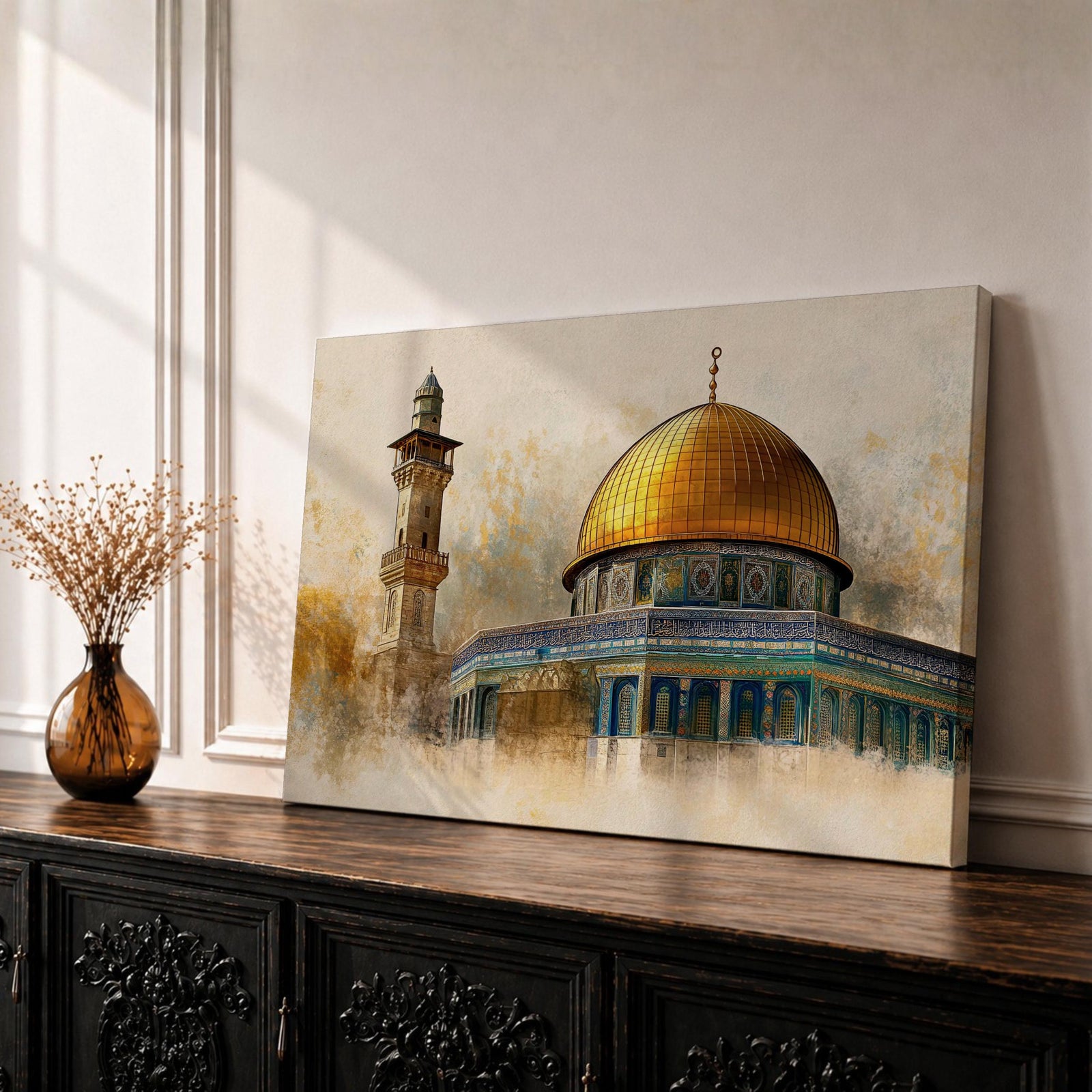Dome Rock Wall Art Temple Mount Framed Canvas Qubbat Sakhra Vintage Jerusalem Home Decor