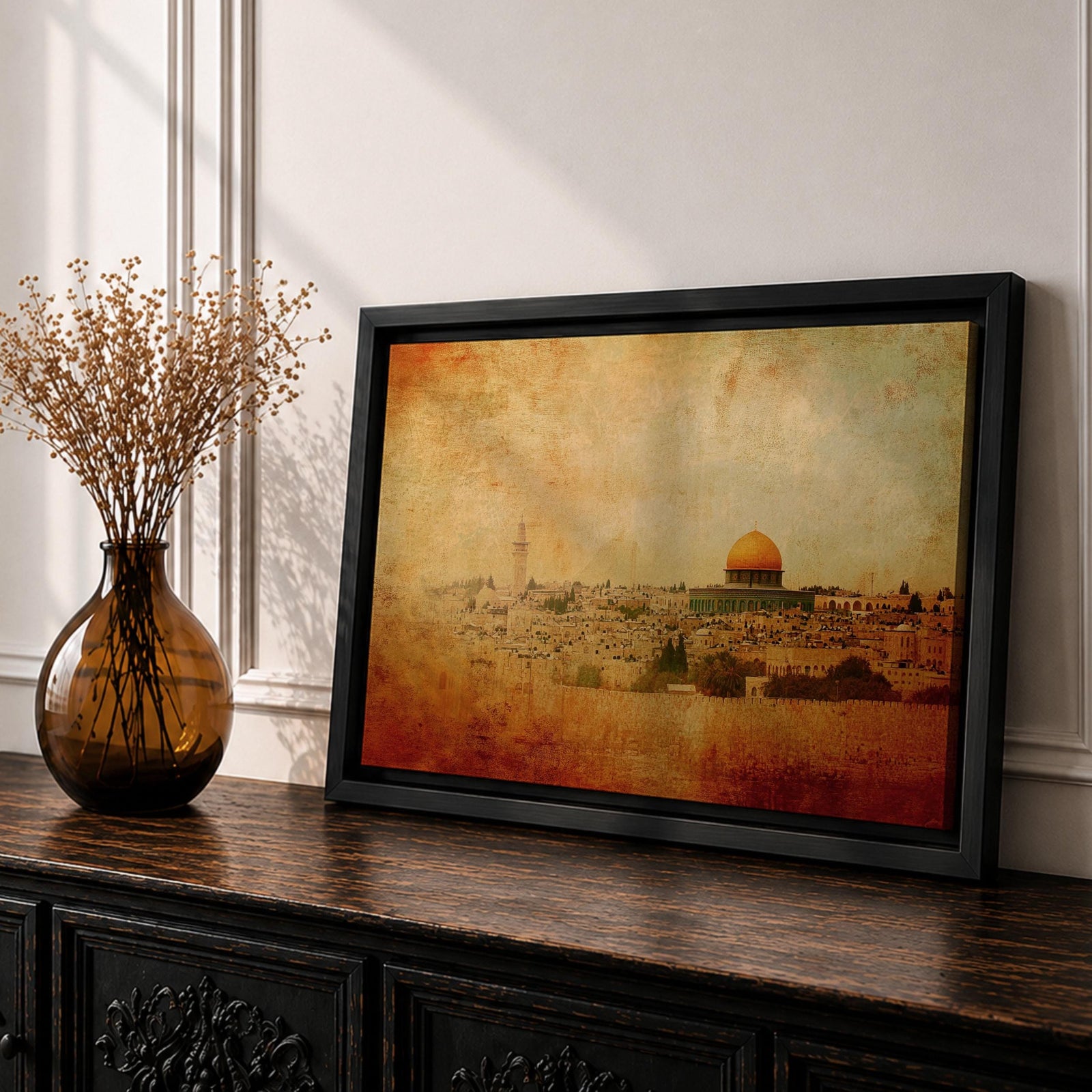 Dome Rock Wall Art City Skyline Framed Canvas Qubbat Sakhra Vintage Jerusalem Home Decor