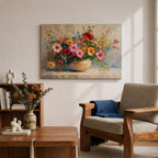 Floral Bouquet Wall Art Flower Vase Framed Canvas Botanical Impasto Garden Kitchen Decor