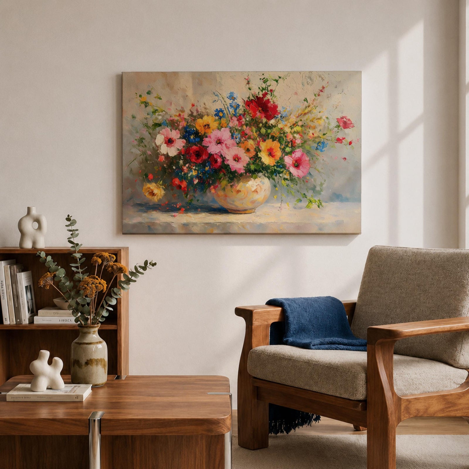 Floral Bouquet Wall Art Flower Vase Framed Canvas Botanical Impasto Garden Kitchen Decor