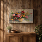 Floral Bouquet Wall Art Flower Vase Framed Canvas Botanical Impasto Garden Kitchen Decor
