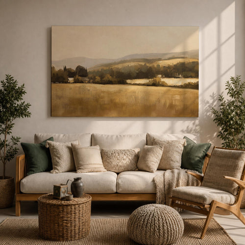 Countryside Wall Art Pastoral Framed Canvas Rural Meadow Rustic Farmhouse Vintage Home Decor