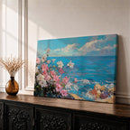 Coastal Flower Wall Art Beach Blossoms Framed Canvas Nautical Ocean Impasto Bedroom Decor