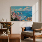 Coastal Flower Wall Art Beach Blossoms Framed Canvas Nautical Ocean Impasto Bedroom Decor