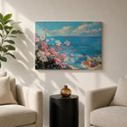 Coastal Flower Wall Art Beach Blossoms Framed Canvas Nautical Ocean Impasto Bedroom Decor