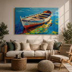 Rowboat Wall Art Dinghy Framed Canvas Nautical Seascape Harbor Coastal Boho Home Decor